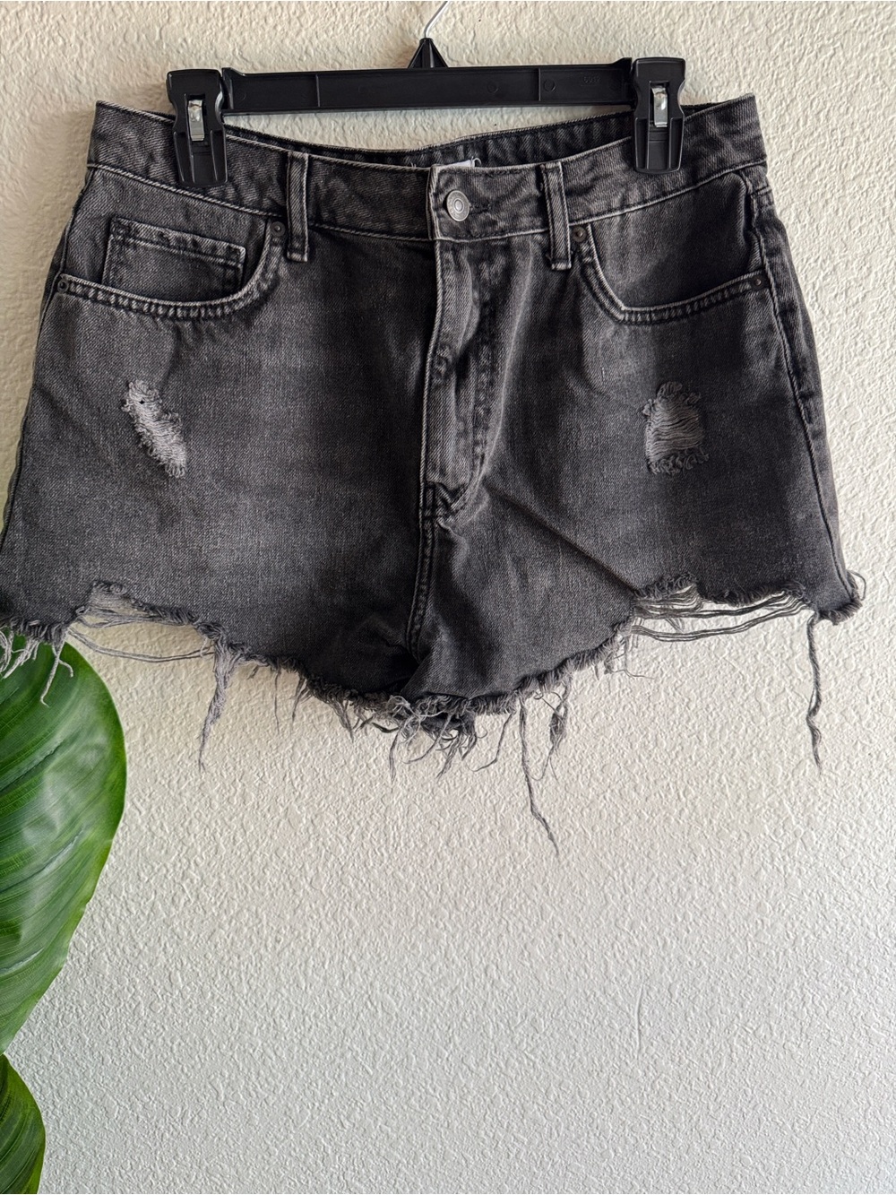 Forever 21 Washed Black Distressed Denim Shorts